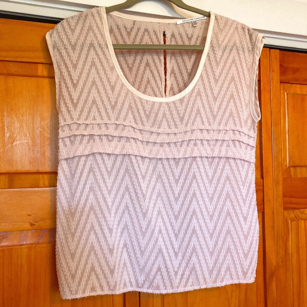 Nude/Blush Blouse Top with Chevron Textured Design, Sleeveless, Scoop neck, XS